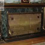 Custom wrought iron fireplace screen with brass screen Custom wrought iron fireplace screen with brass screen