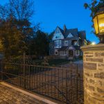 Wrought iron gates and lamps
